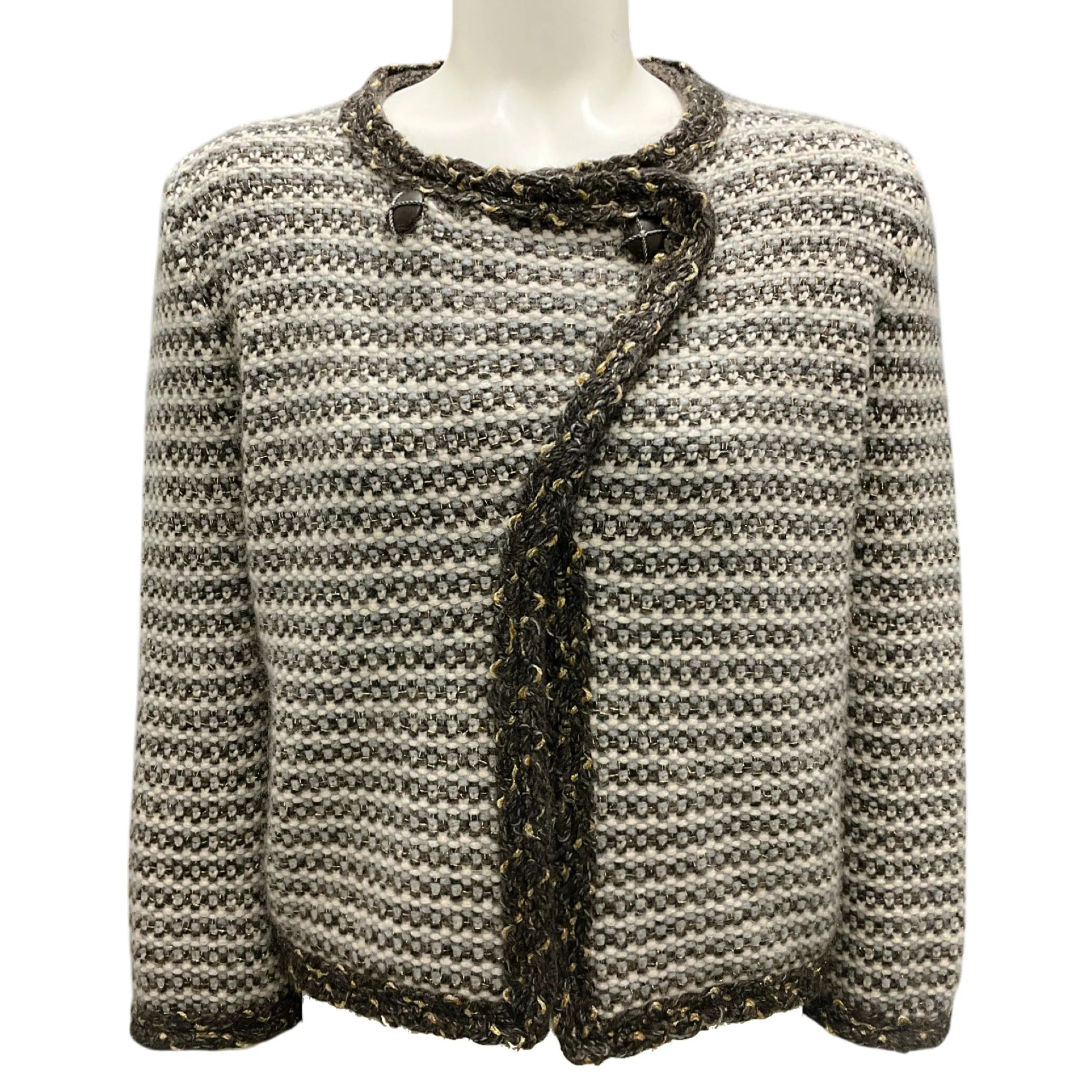 Chanel Brown / Grey / Beige Multi 2007 Cashmere Crossover Knit Cardigan Sweater