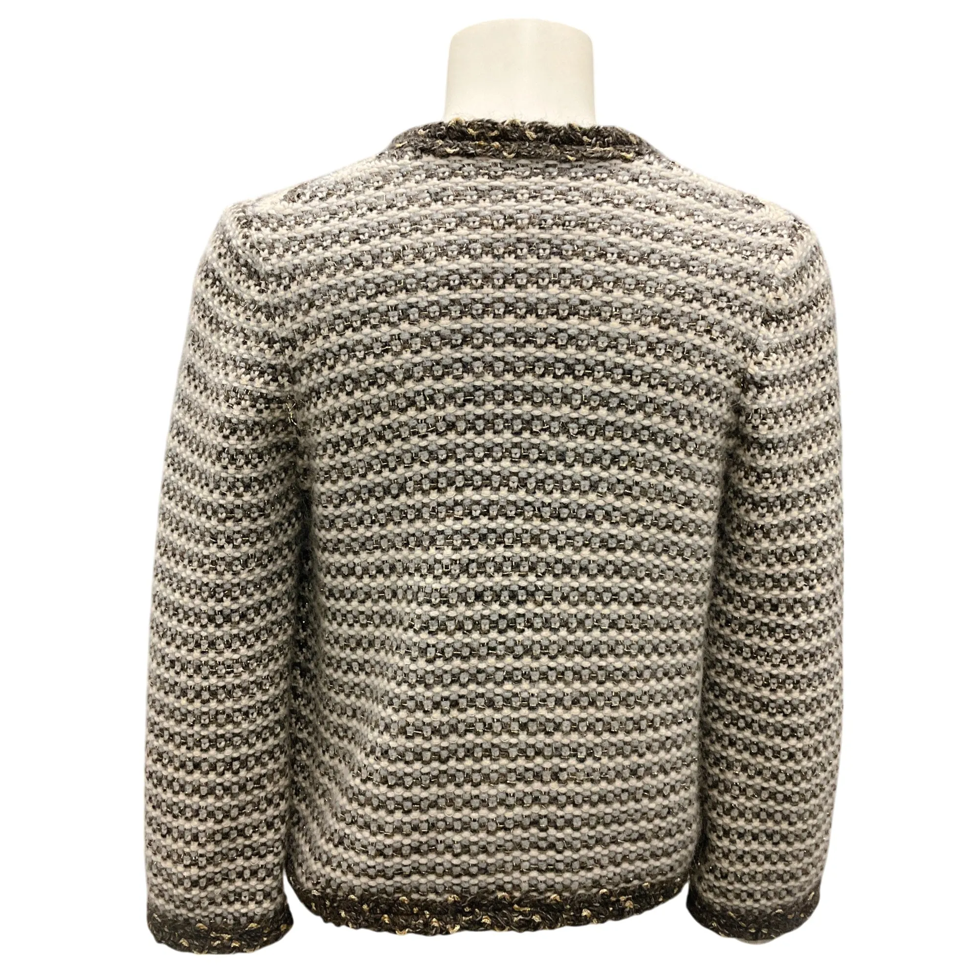 Chanel Brown / Grey / Beige Multi 2007 Cashmere Crossover Knit Cardigan Sweater