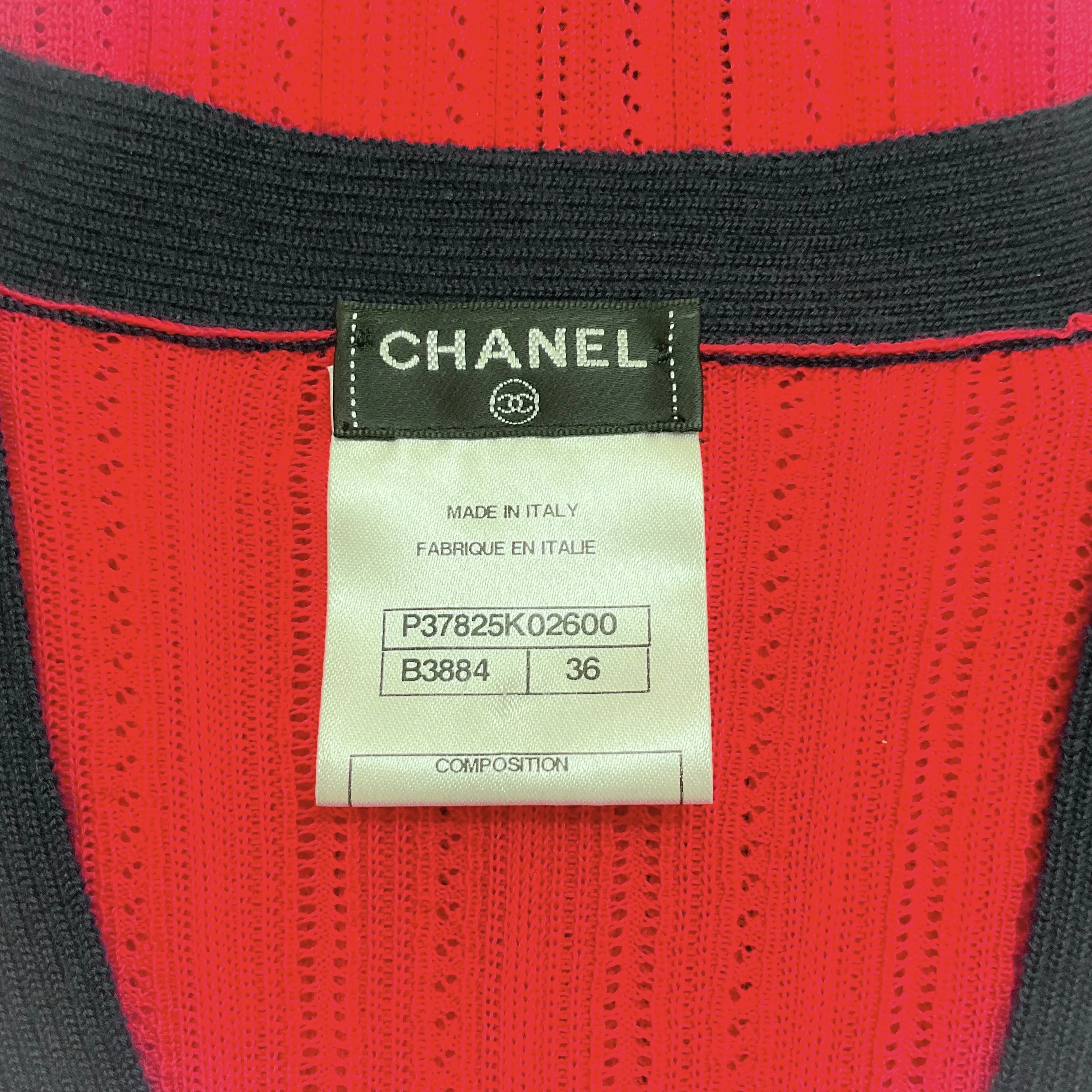 Chanel Red / Navy Cotton / Cashmere Cardigan