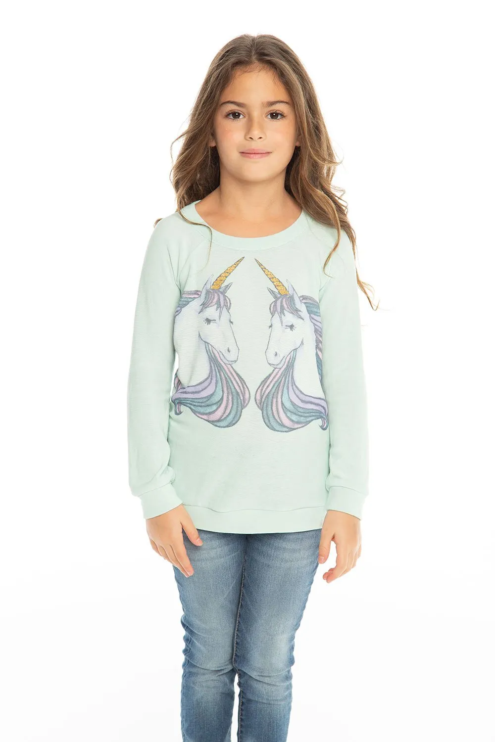 Chaser Kids - Girls Cozy Knit Raglan Pullover in Minty