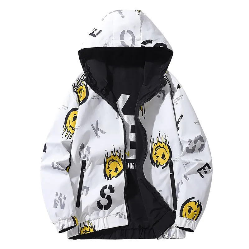 Chic Print Versatile Zip-Up Reversible Raincoat Hooded Jacket