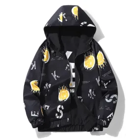 Chic Print Versatile Zip-Up Reversible Raincoat Hooded Jacket