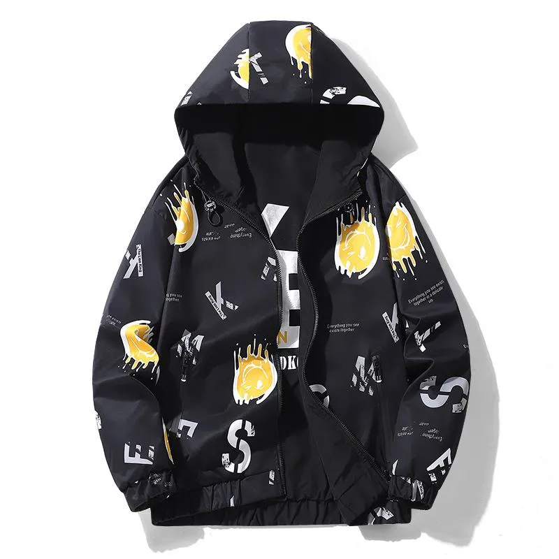 Chic Print Versatile Zip-Up Reversible Raincoat Hooded Jacket