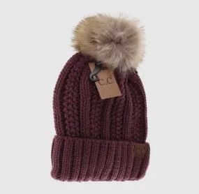 Coco Berry Fuzzy Lined Pom CC beanie