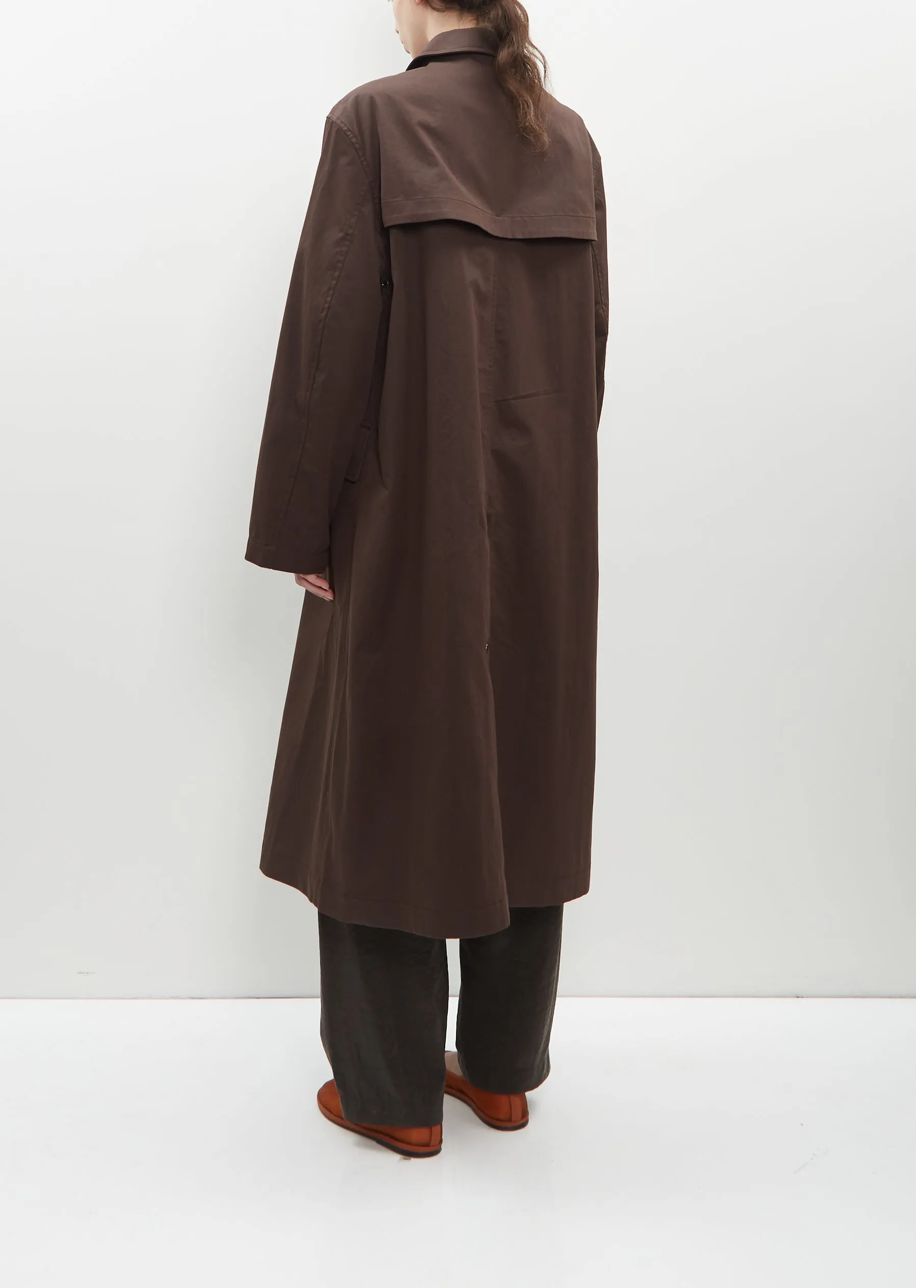 Cotton Blend Asymmetrical Raincoat — Aubergine