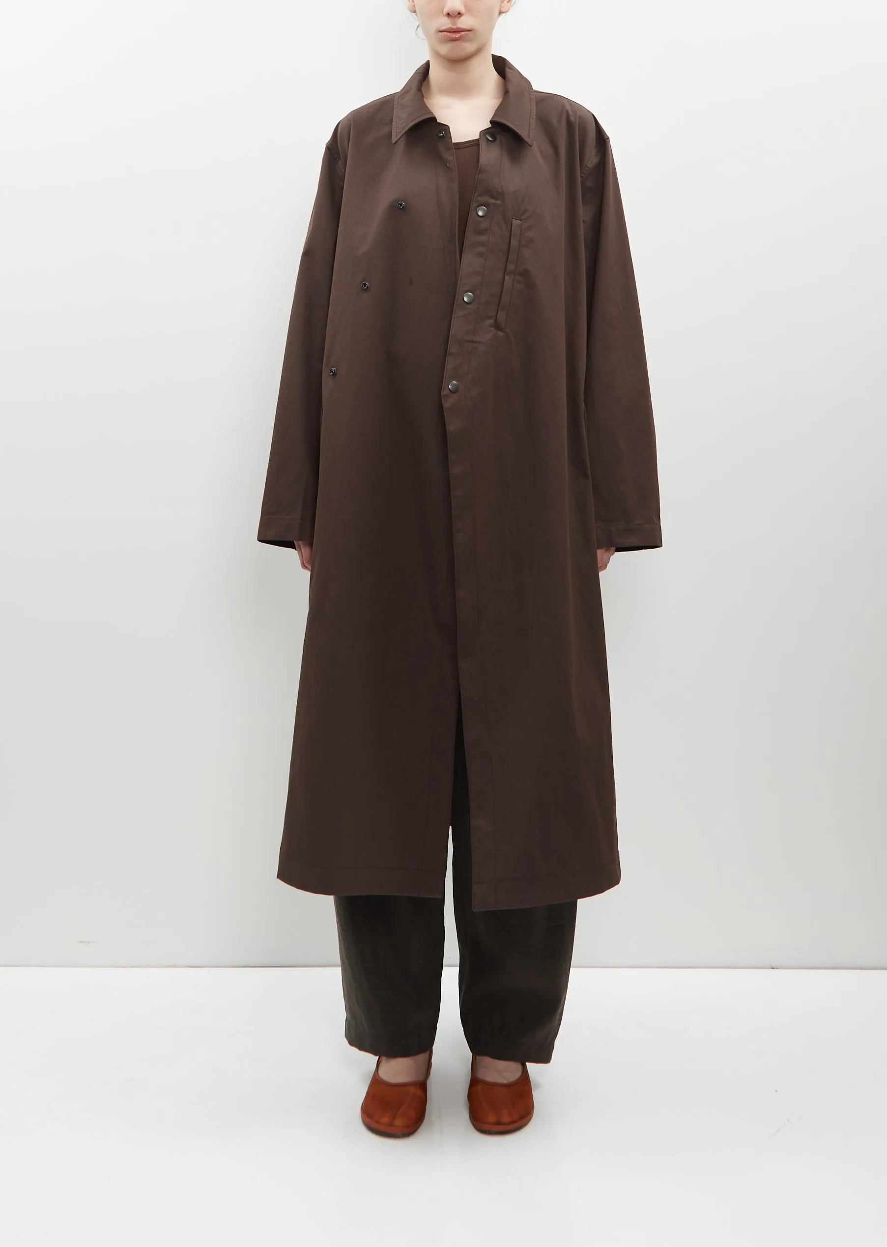 Cotton Blend Asymmetrical Raincoat — Aubergine