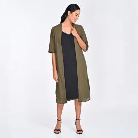 Cotton Co Ord Set For Women | Overlay & Dress | V Neck | Olive & Black