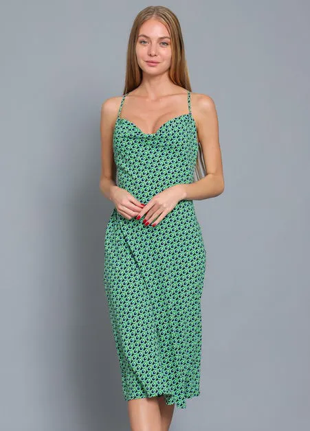 Cowl Neck Green Slip Dress