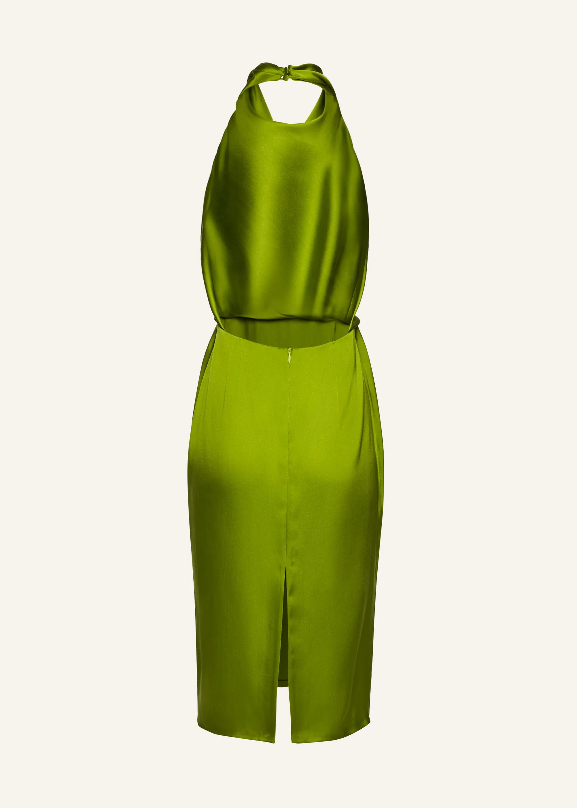 Cowl-neck silk slip dress in green