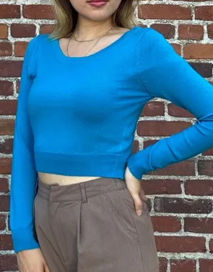 Cropped Long Sleeve Sweater in Turquoise