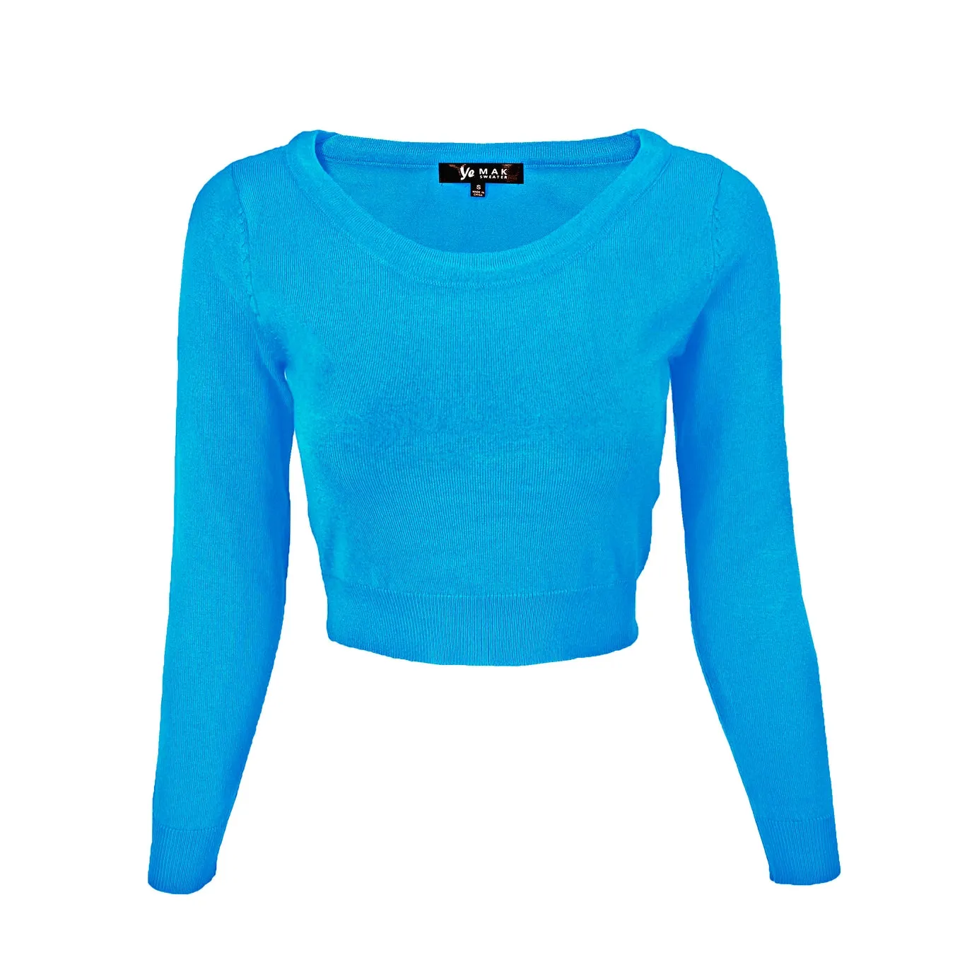 Cropped Long Sleeve Sweater in Turquoise