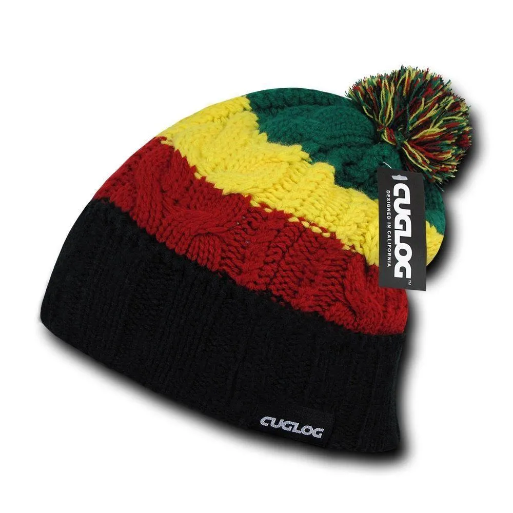 Cuglog Mytikas Colorful Stripped Beanies Fuzzy Pom Style Winter Caps Hats Rasta