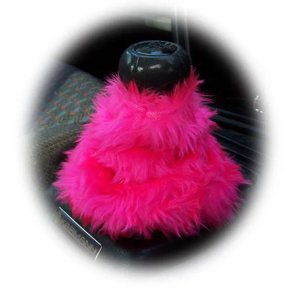 Cute Barbie Pink fluffy faux fur car accessories 4 piece set