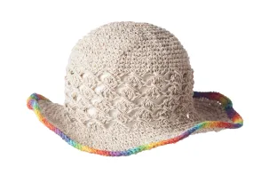 Cute Rainbow Trim Straw Hat, Summer Floppy Hat, Hemp/Cotton Blend