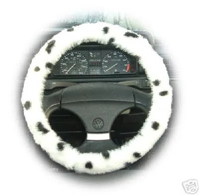 Dalmatian spot fuzzy car steering wheel cover