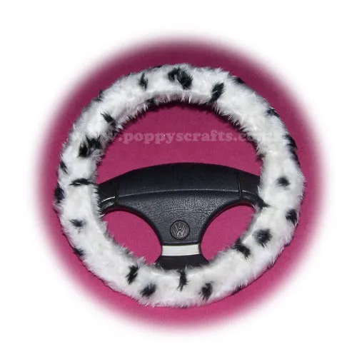 Dalmatian spot fuzzy car steering wheel cover