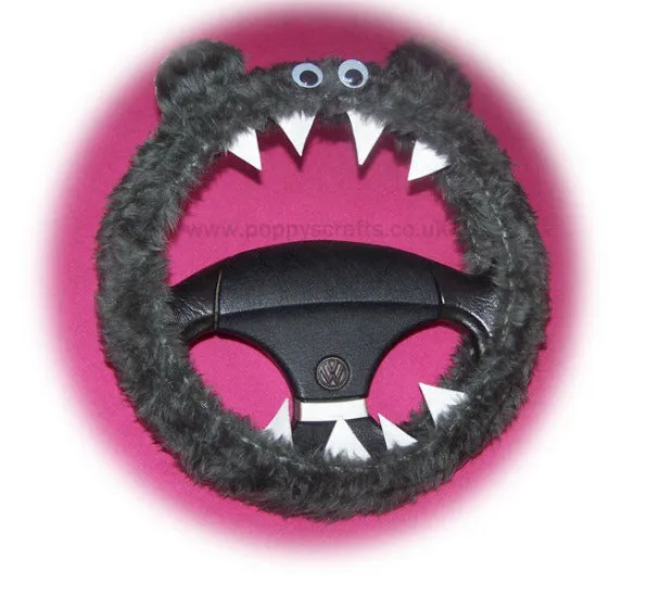 Dark Grey fuzzy monster steering wheel cover