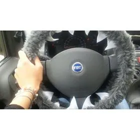 Dark Grey fuzzy monster steering wheel cover