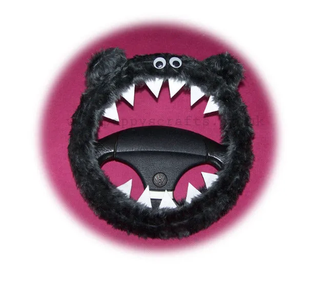 Dark Grey fuzzy monster steering wheel cover