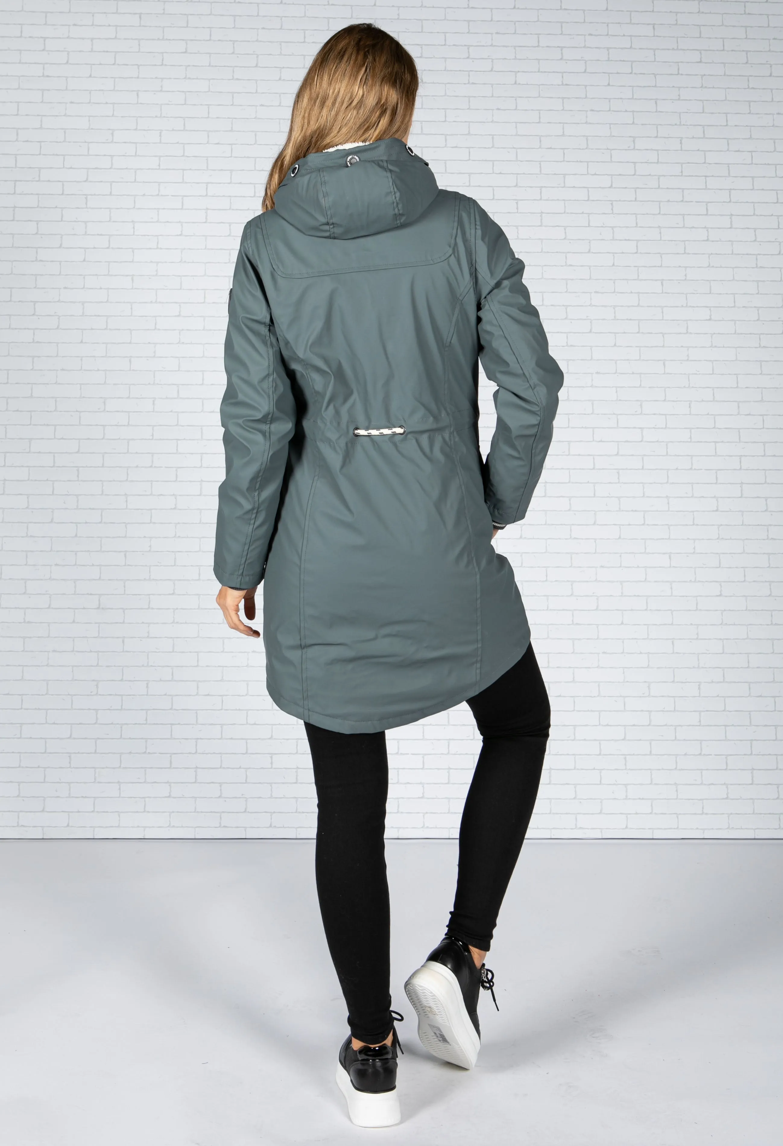 Dark Teal Faux Fur Lined Raincoat