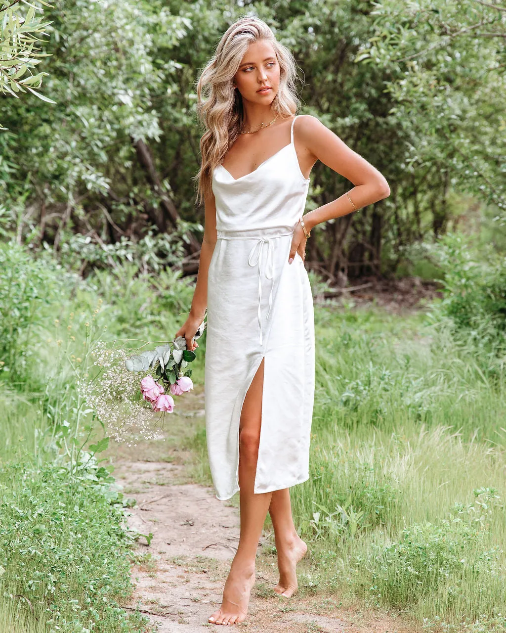 Delicate Heart Satin Slip Midi Dress