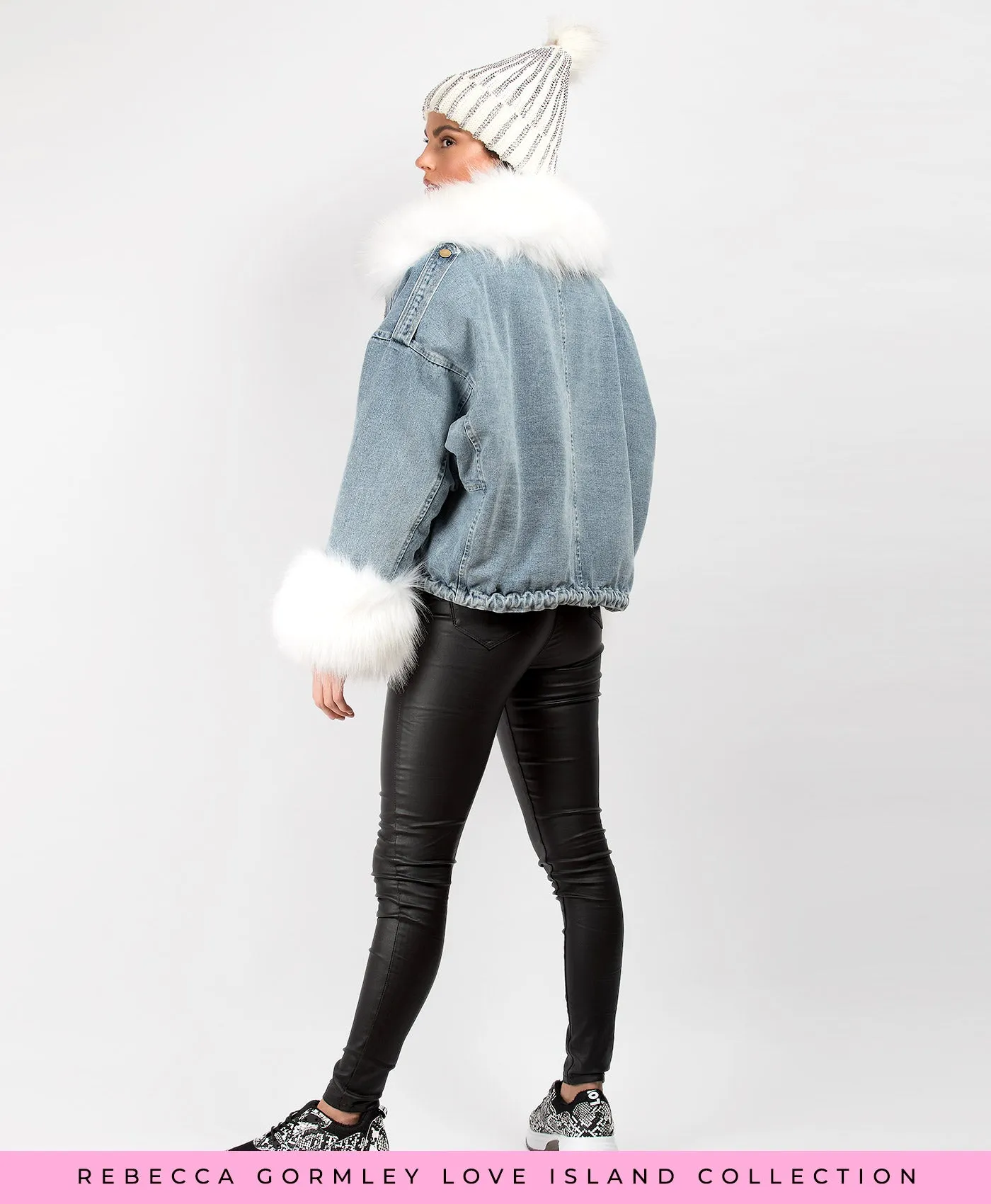 Denim Blue Faux Fur Trim Oversize Denim Jacket