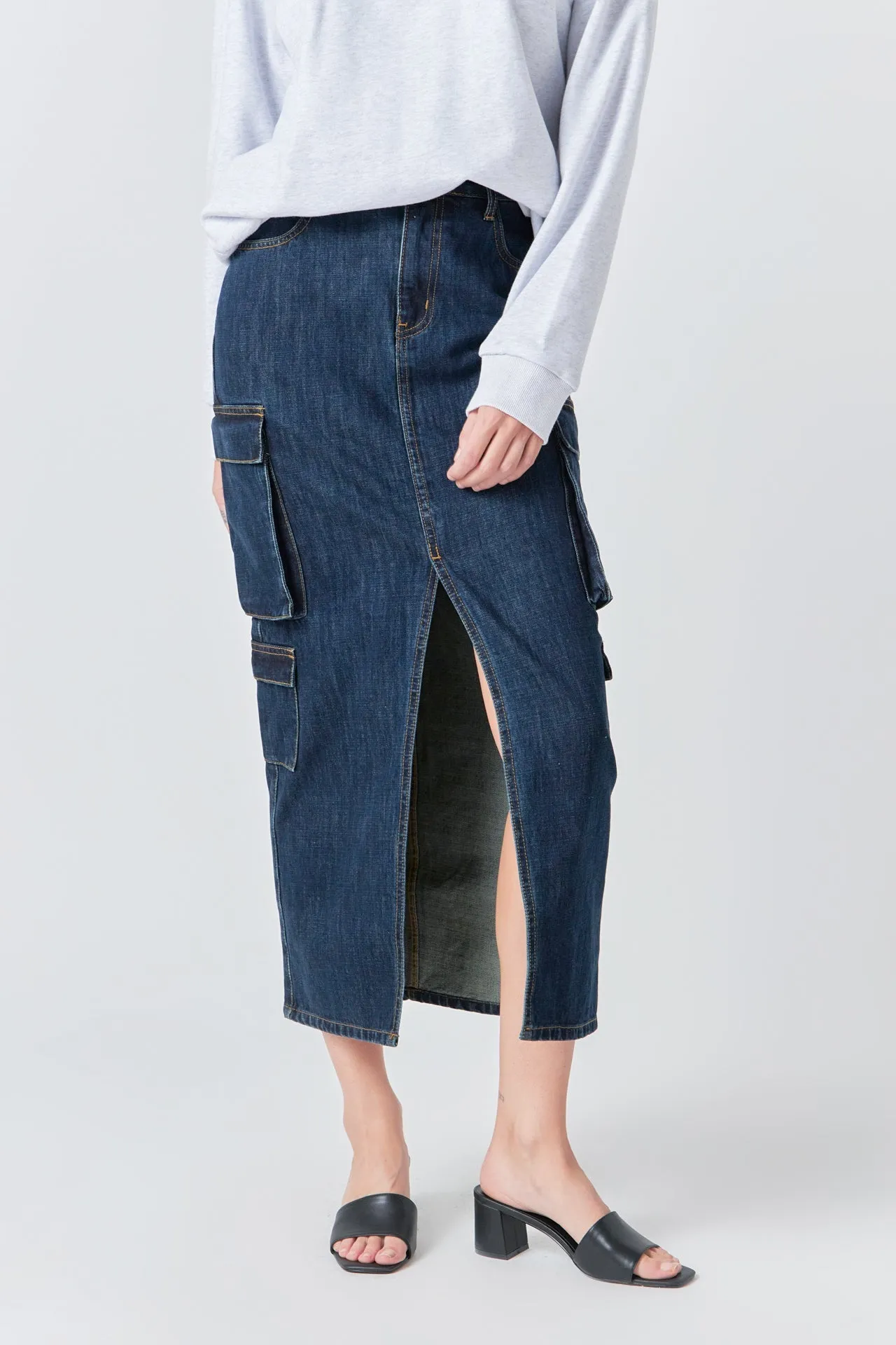 Denim Cargo Maxi Skirt