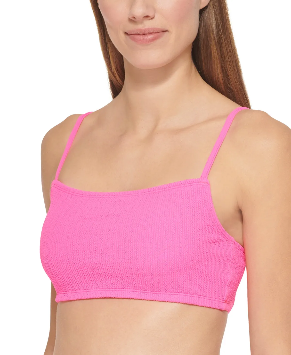 Dkny Women's Textured Bralette Bikini Top Swimsuit Pink