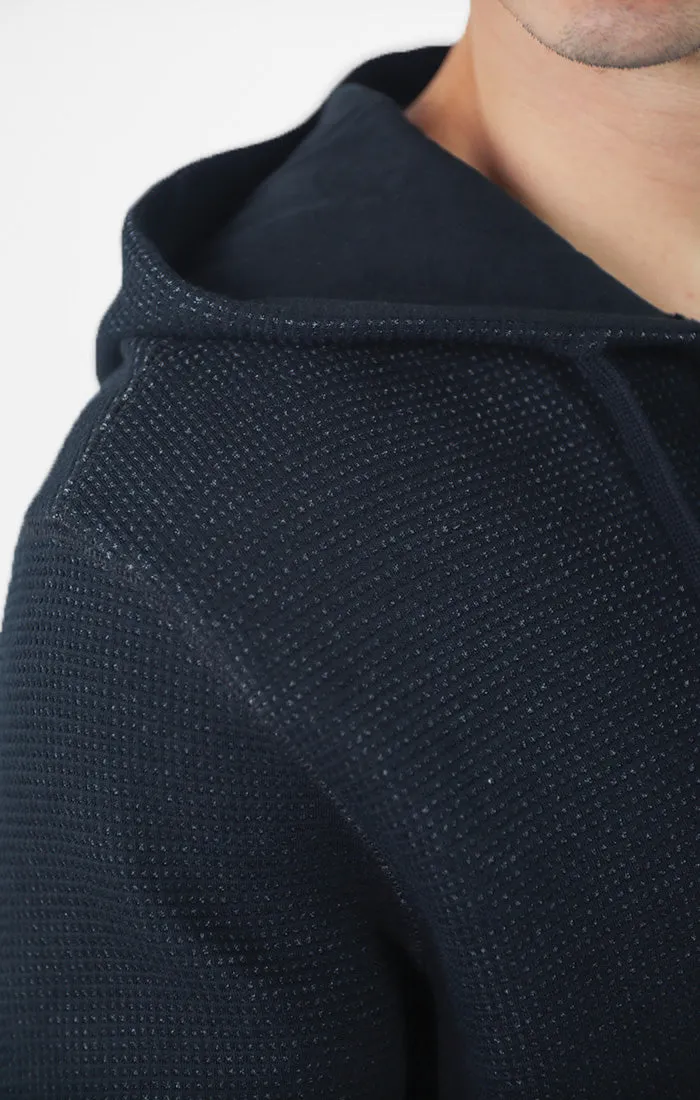 Doubleface Mesh Hooded Henley Pullover