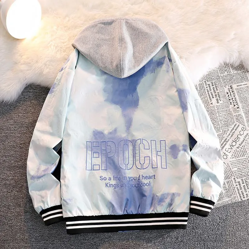 Drawstring Casual Letter Print Clouds Colorful Raincoat Hooded Jacket