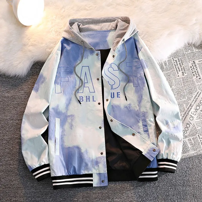 Drawstring Casual Letter Print Clouds Colorful Raincoat Hooded Jacket