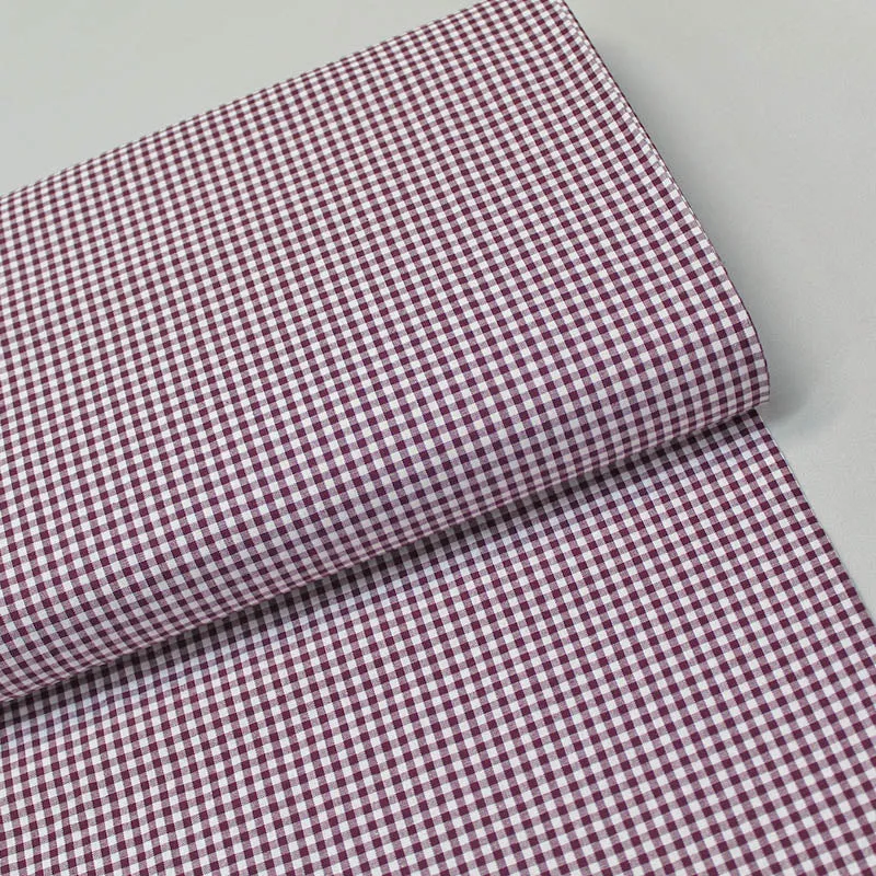 Dressmaking Cotton - Mini Gingham - Aubergine and White