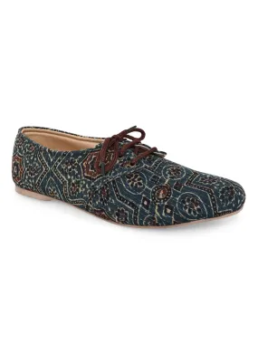 Dusty Green Kantha Ajrakh Oxford Shoes