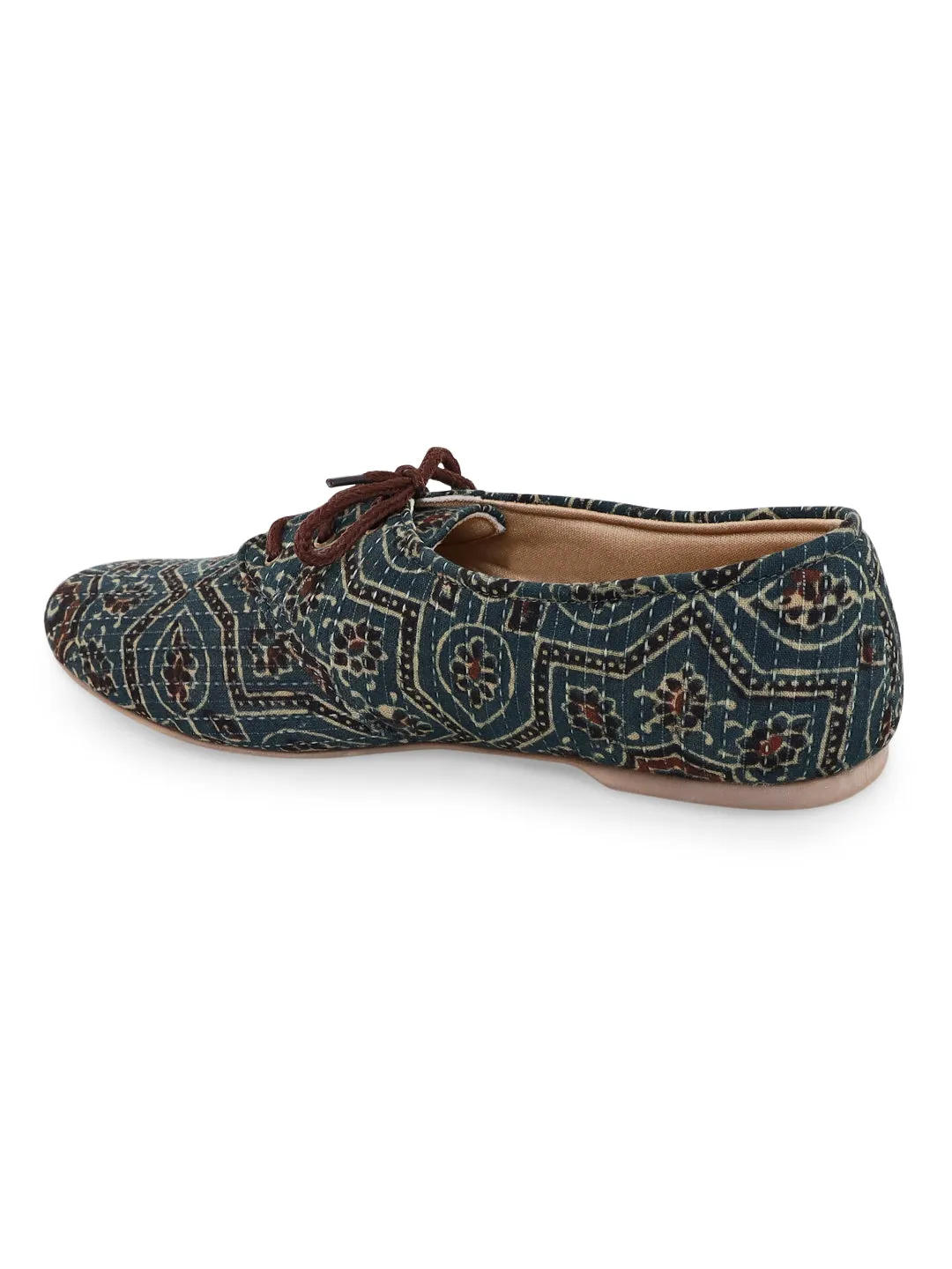 Dusty Green Kantha Ajrakh Oxford Shoes