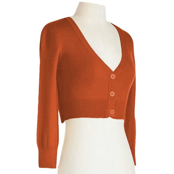 Dusty Orange Cropped 3/4 Sleeve Cardigan