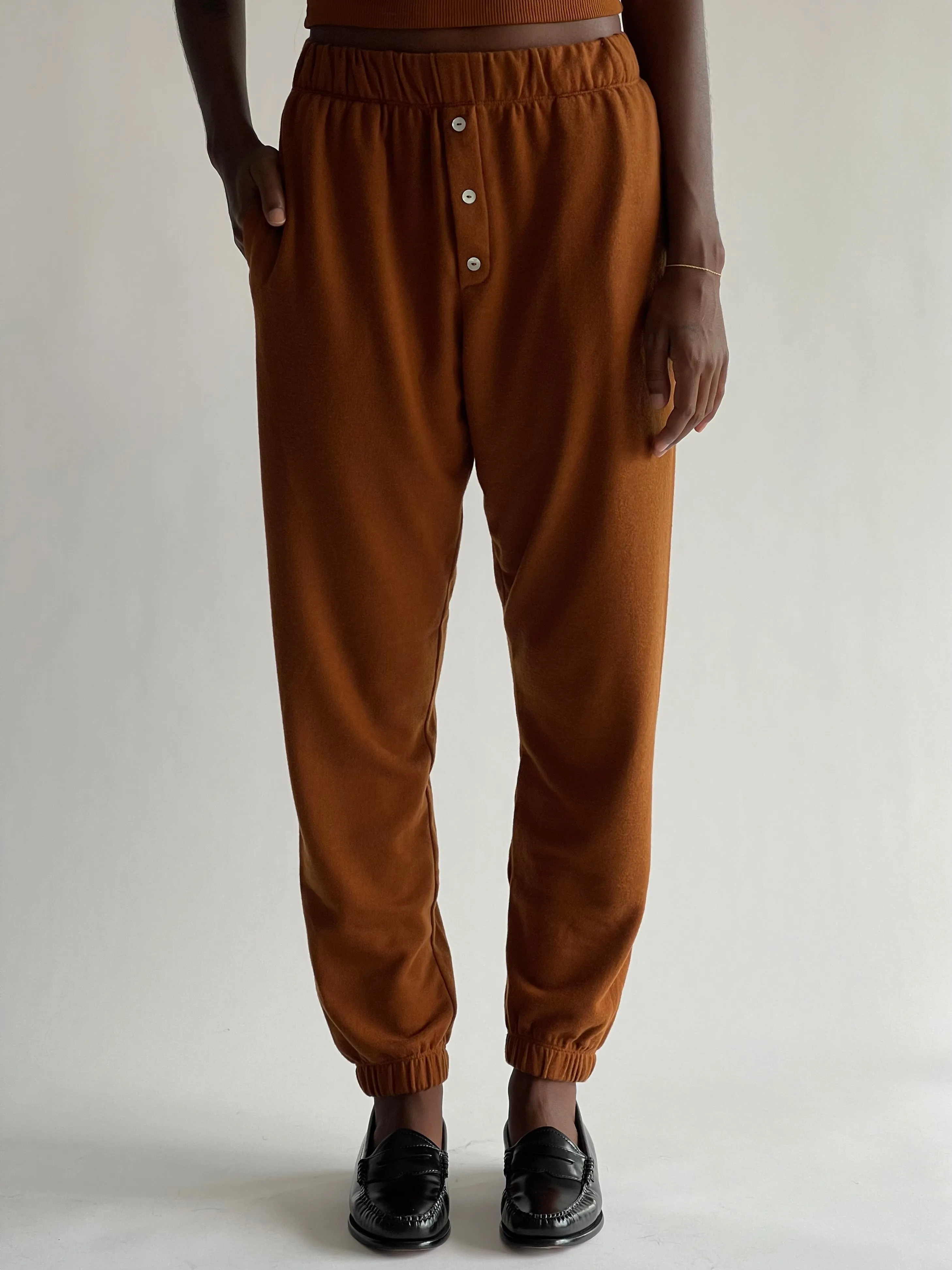 Eco Fleece Button Sweatpant, Cocoa