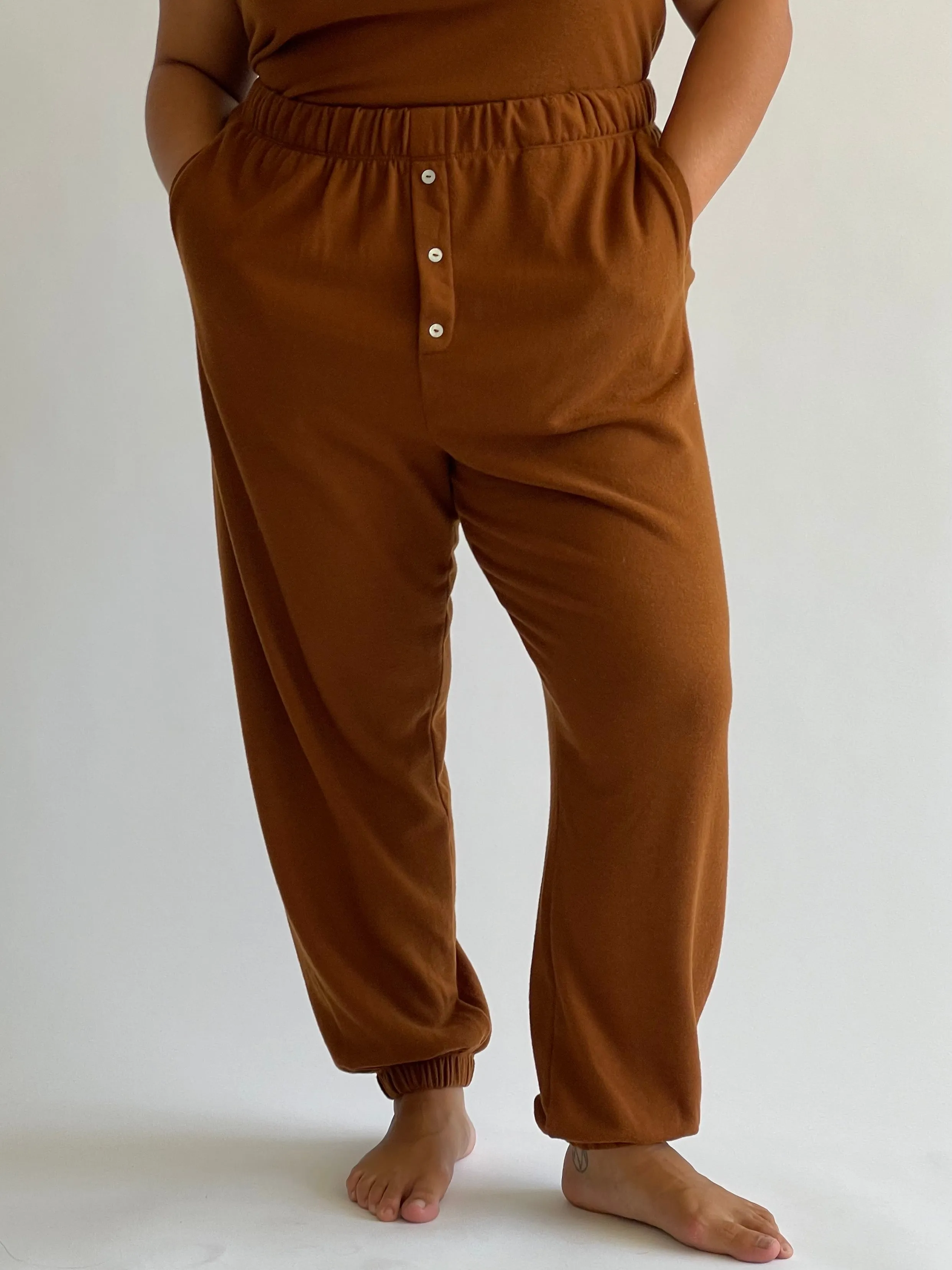 Eco Fleece Button Sweatpant, Cocoa