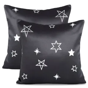 Encasa Homes Cushion Covers (40x40 cm, 2pc set) I Star Grey I Silver Foil Print on Heavy Soft Satin I Machine Washable I Many sizes & colors