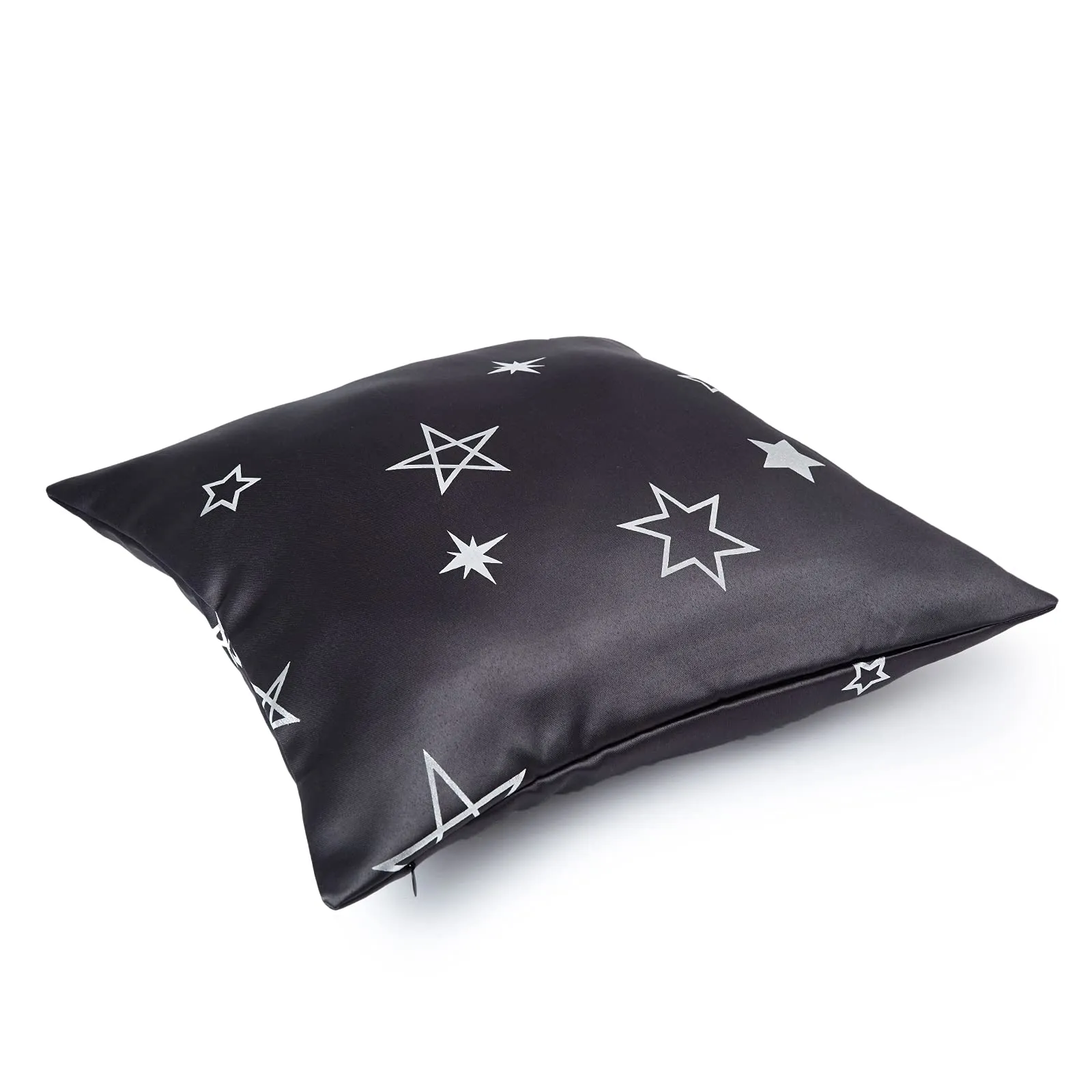 Encasa Homes Cushion Covers (40x40 cm, 2pc set) I Star Grey I Silver Foil Print on Heavy Soft Satin I Machine Washable I Many sizes & colors