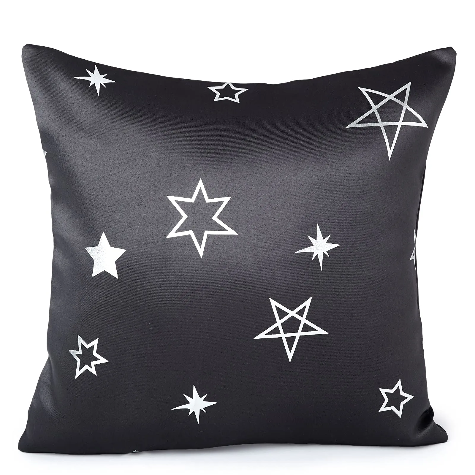 Encasa Homes Cushion Covers (40x40 cm, 2pc set) I Star Grey I Silver Foil Print on Heavy Soft Satin I Machine Washable I Many sizes & colors