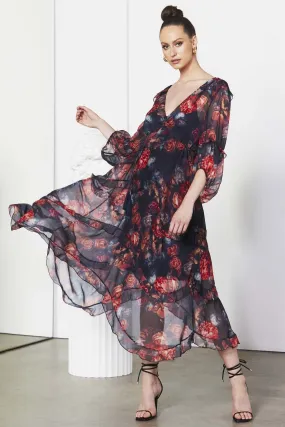 Fate   Becker No Love Today Midi Dress in Moody Floral