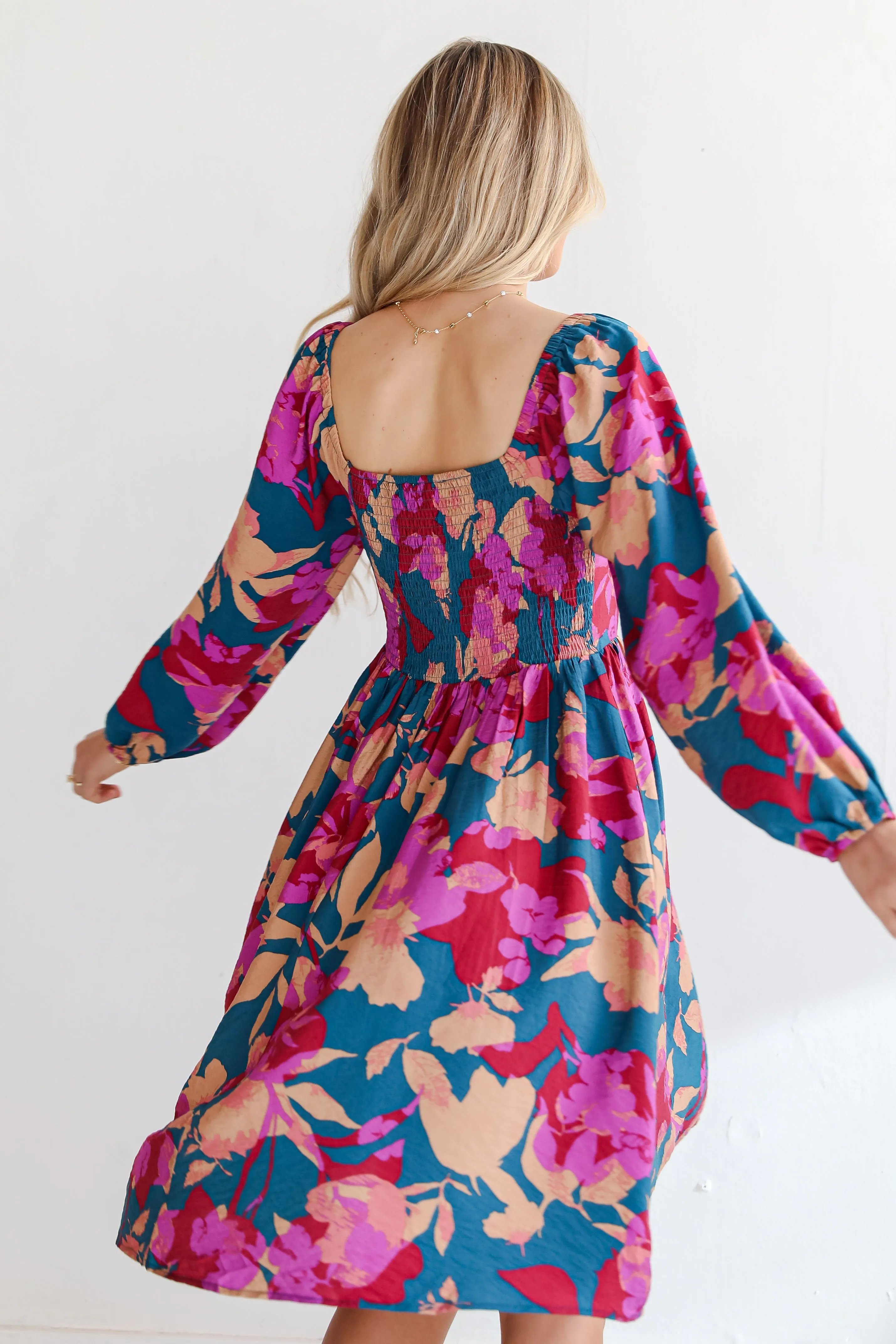 FINAL SALE - Thriving Blossom Teal Floral Midi Dress