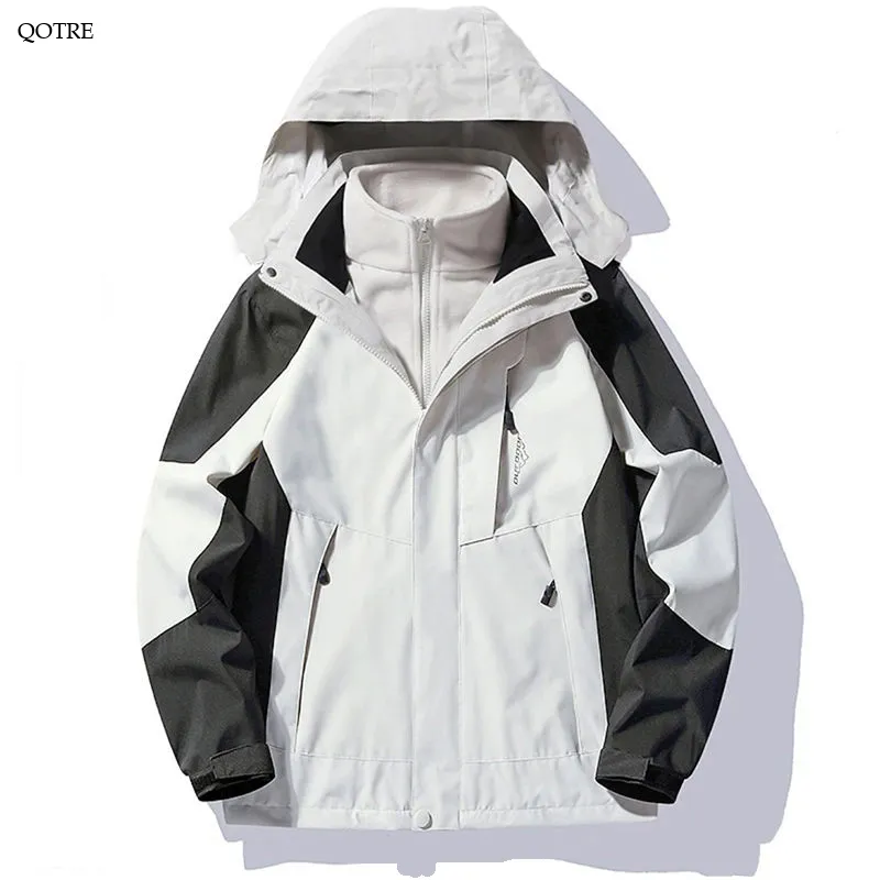 Fleece-Lined Mountaineering 3 In 1 Waterproof Detachable Raincoat Hooded Jacket