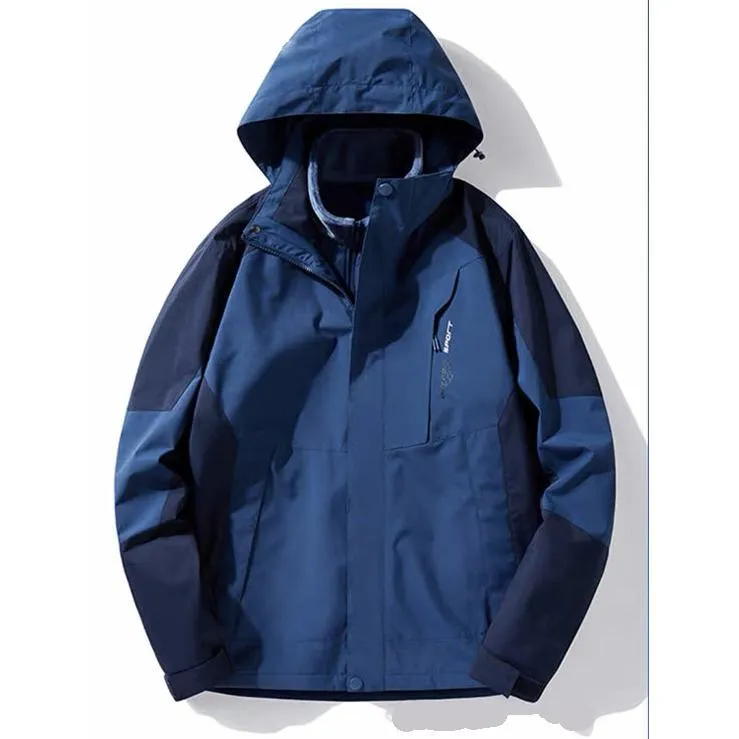 Fleece-Lined Mountaineering 3 In 1 Waterproof Detachable Raincoat Hooded Jacket