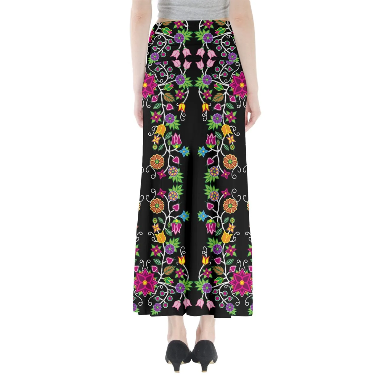 Floral Beadwork Full Length Maxi Skirt