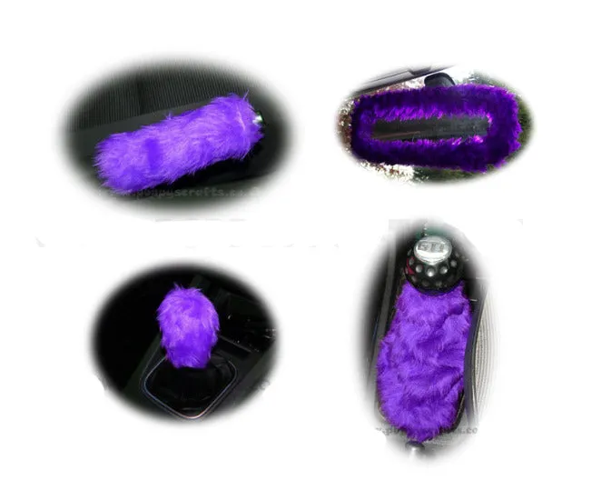 Fluffy faux fur 4 piece car accessories set choice of colour