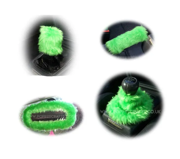 Fluffy faux fur 4 piece car accessories set choice of colour