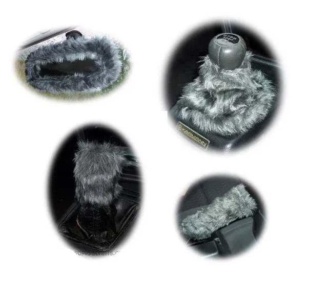 Fluffy faux fur 4 piece car accessories set choice of colour