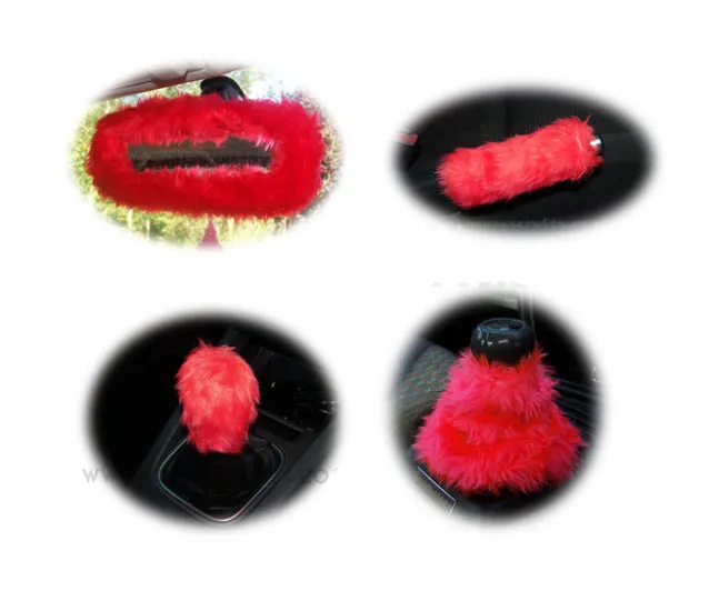 Fluffy faux fur 4 piece car accessories set choice of colour