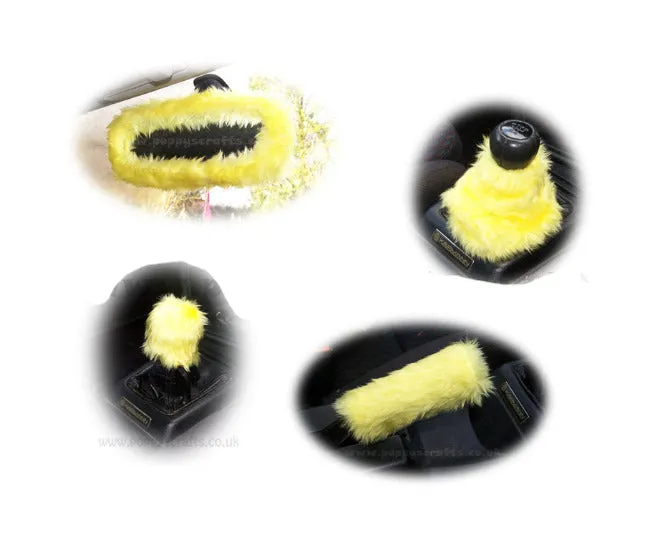 Fluffy faux fur 4 piece car accessories set choice of colour